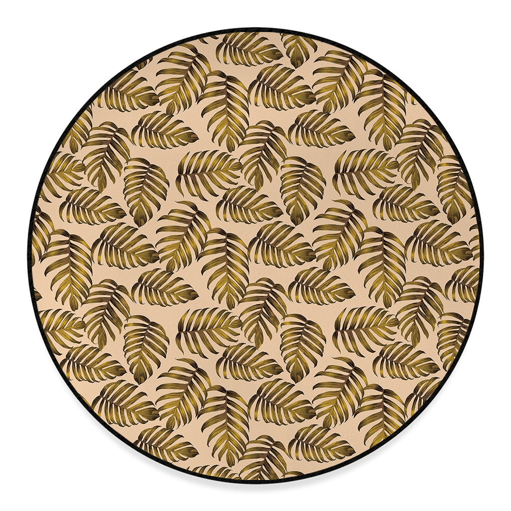 Yellow Monstera Leaves Pattern Print Round Floor Mat