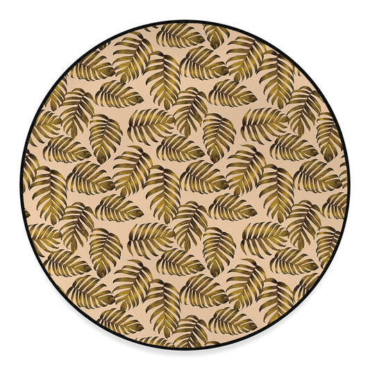 Yellow Monstera Leaves Pattern Print Round Floor Mat