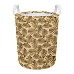 Yellow Monstera Leaves Pattern Print Round Laundry Basket