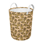 Yellow Monstera Leaves Pattern Print Round Laundry Basket