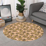 Yellow Monstera Leaves Pattern Print Round Rug