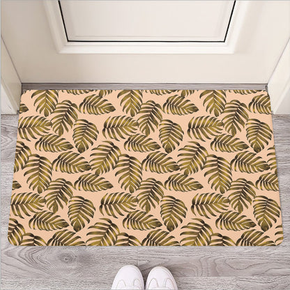 Yellow Monstera Leaves Pattern Print Rubber Doormat