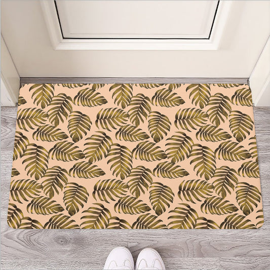 Yellow Monstera Leaves Pattern Print Rubber Doormat