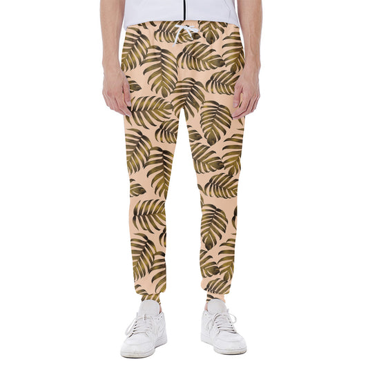 Yellow Monstera Leaves Pattern Print Scuba Joggers