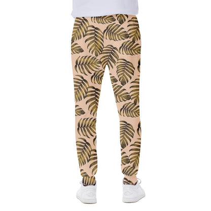 Yellow Monstera Leaves Pattern Print Scuba Joggers