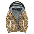 Yellow Monstera Leaves Pattern Print Sherpa Lined Zip Up Hoodie