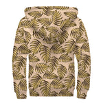 Yellow Monstera Leaves Pattern Print Sherpa Lined Zip Up Hoodie
