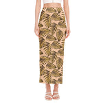 Yellow Monstera Leaves Pattern Print Side Slit Maxi Skirt