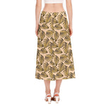 Yellow Monstera Leaves Pattern Print Side Slit Midi Skirt