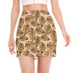 Yellow Monstera Leaves Pattern Print Side Slit Mini Skirt