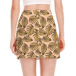Yellow Monstera Leaves Pattern Print Side Slit Mini Skirt