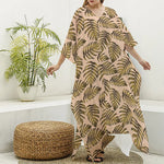 Yellow Monstera Leaves Pattern Print Silk V-Neck Kaftan Dress