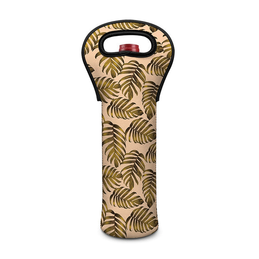 Yellow Monstera Leaves Pattern Print Single Neoprene Wine Tote