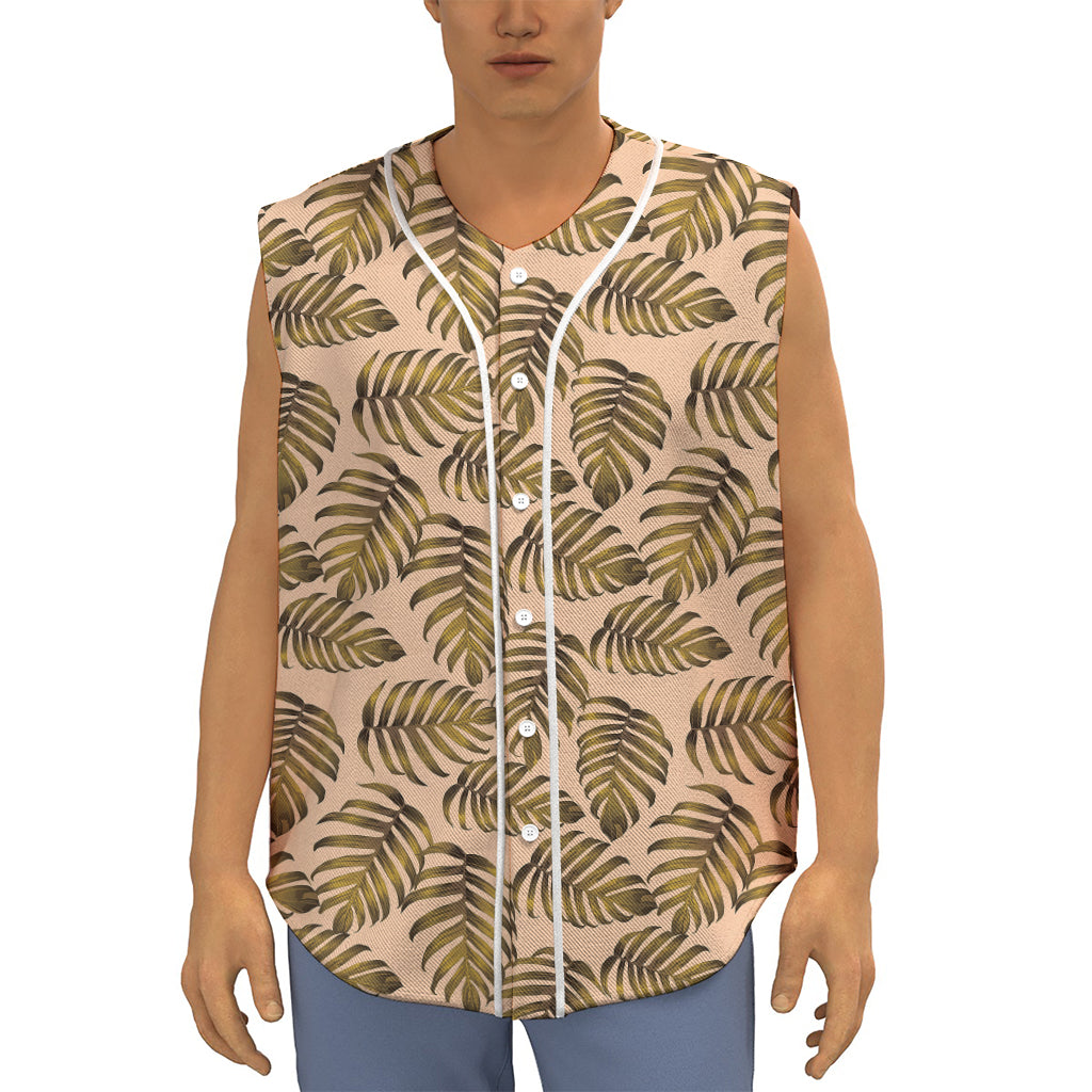 Yellow Monstera Leaves Pattern Print Sleeveless Baseball Jersey