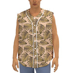 Yellow Monstera Leaves Pattern Print Sleeveless Baseball Jersey