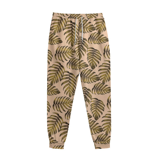 Yellow Monstera Leaves Pattern Print Sweatpants