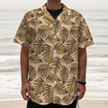 Yellow Monstera Leaves Pattern Print Textured Short Sleeve Shirt