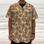 Yellow Monstera Leaves Pattern Print Textured Short Sleeve Shirt