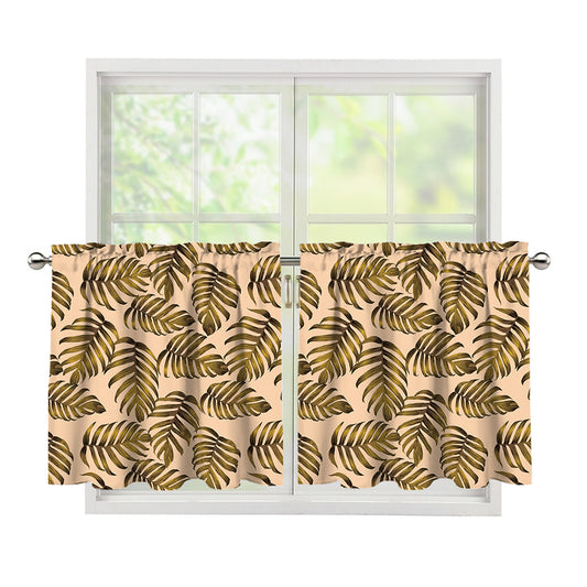 Yellow Monstera Leaves Pattern Print Tier Curtains