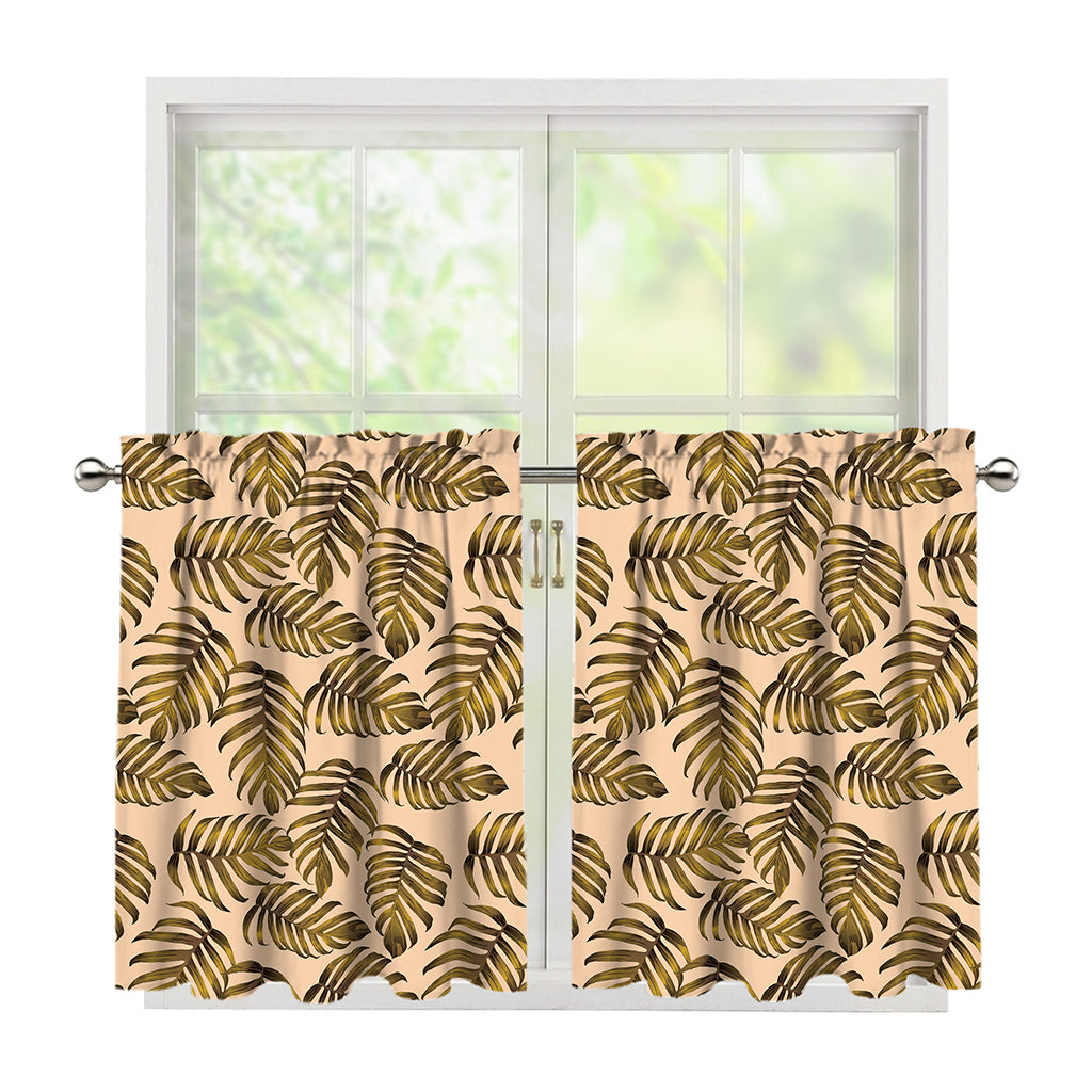 Yellow Monstera Leaves Pattern Print Tier Curtains