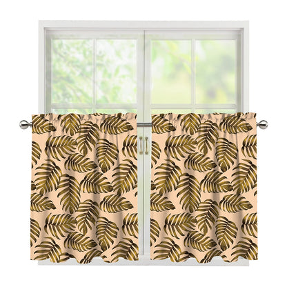 Yellow Monstera Leaves Pattern Print Tier Curtains