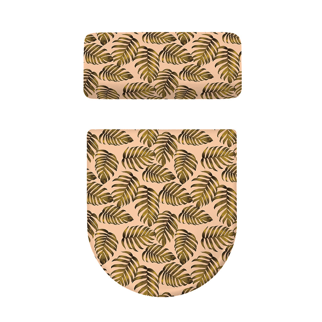Yellow Monstera Leaves Pattern Print Toilet Lid And Tank Cover Set