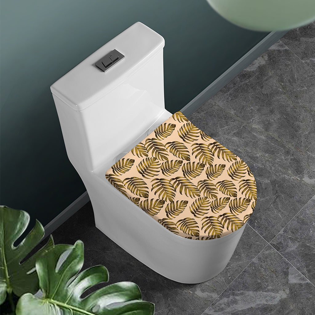 Yellow Monstera Leaves Pattern Print Toilet Lid Cover