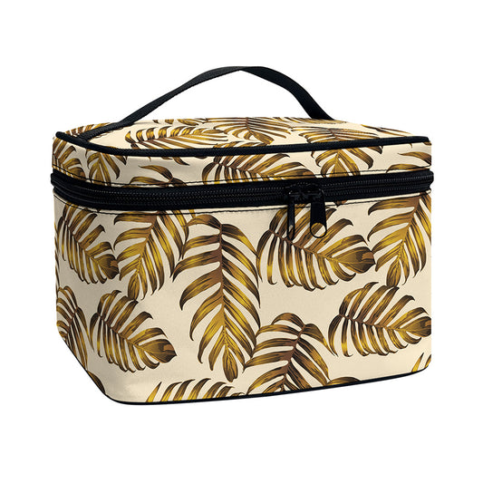 Yellow Monstera Leaves Pattern Print Travel Makeup Bag