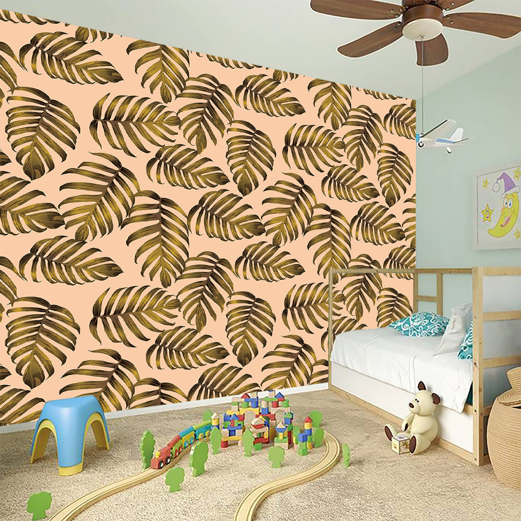 Yellow Monstera Leaves Pattern Print Wall Sticker