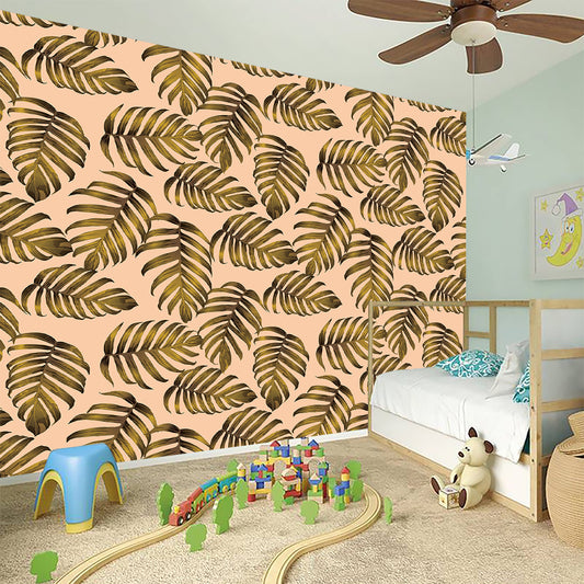 Yellow Monstera Leaves Pattern Print Wall Sticker