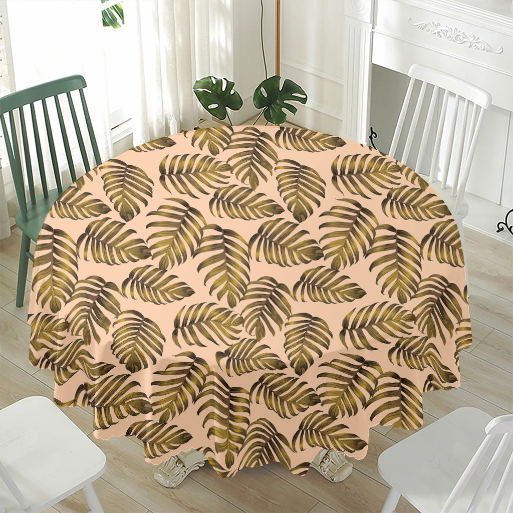 Yellow Monstera Leaves Pattern Print Waterproof Round Tablecloth