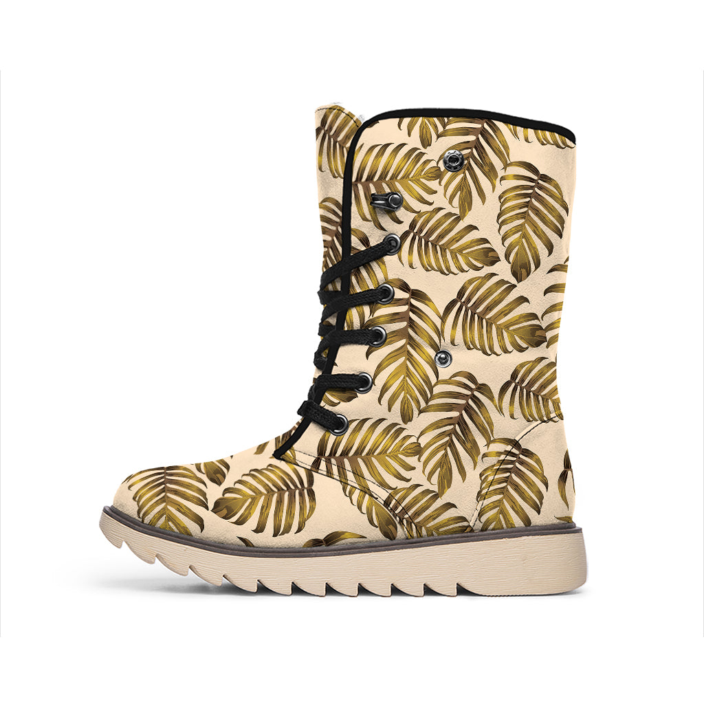 Yellow Monstera Leaves Pattern Print Winter Boots