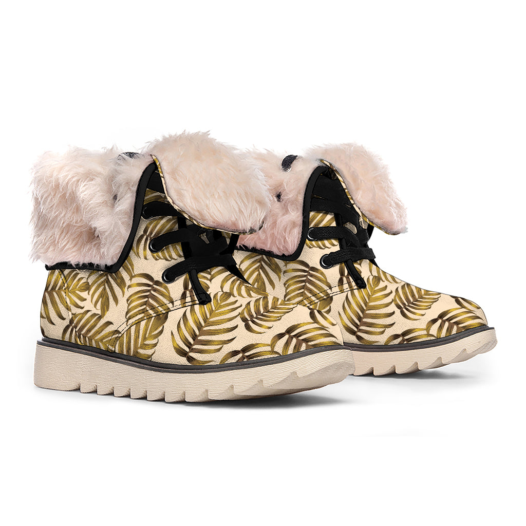 Yellow Monstera Leaves Pattern Print Winter Boots