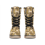 Yellow Monstera Leaves Pattern Print Winter Boots