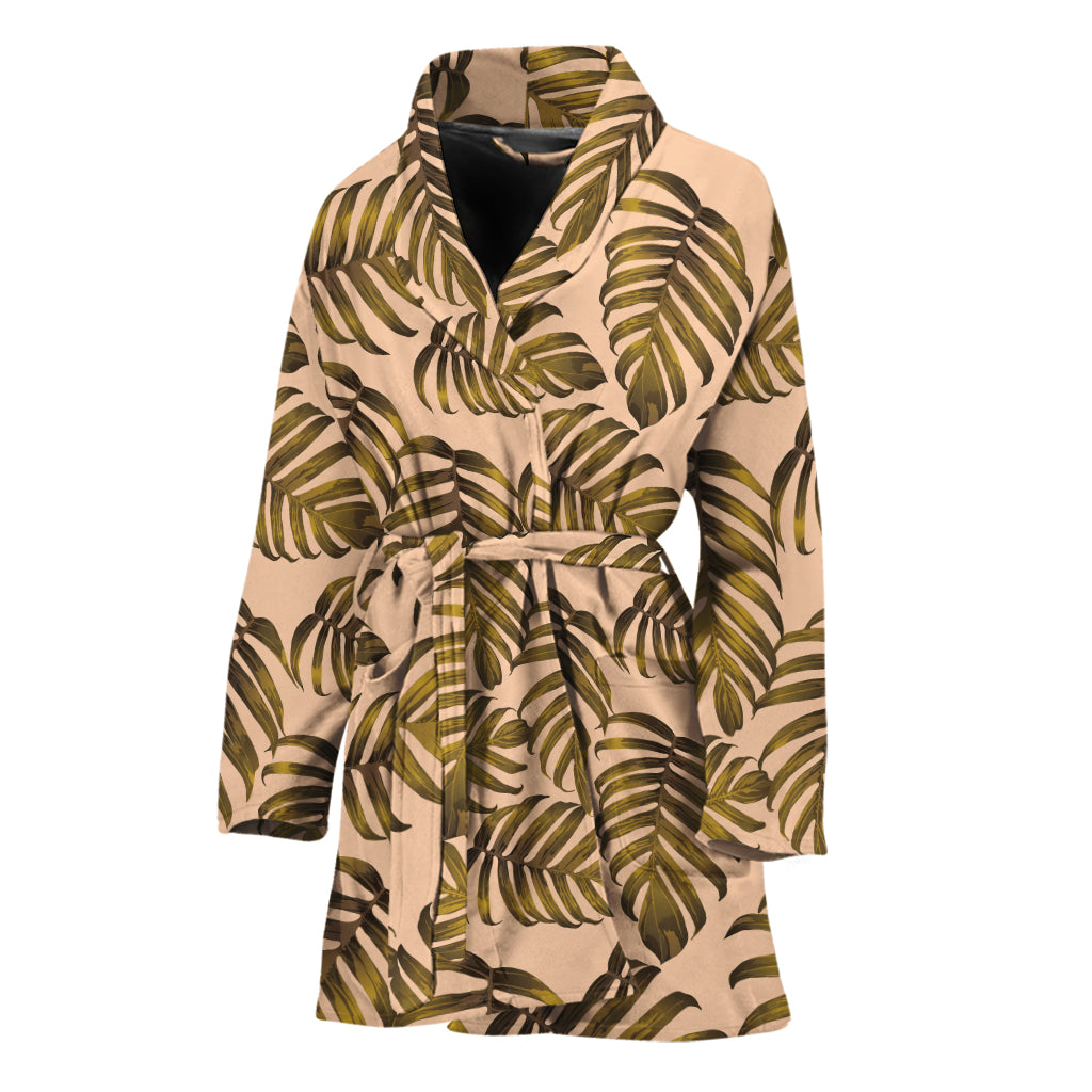 Yellow Monstera Leaves Pattern Print Women's Bathrobe