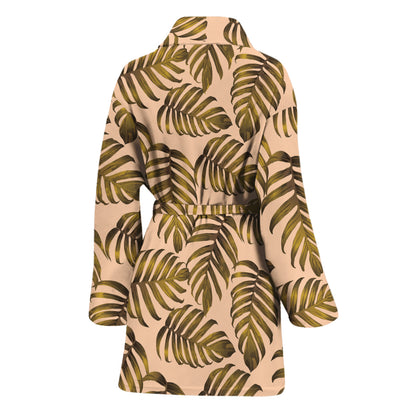 Yellow Monstera Leaves Pattern Print Women's Bathrobe