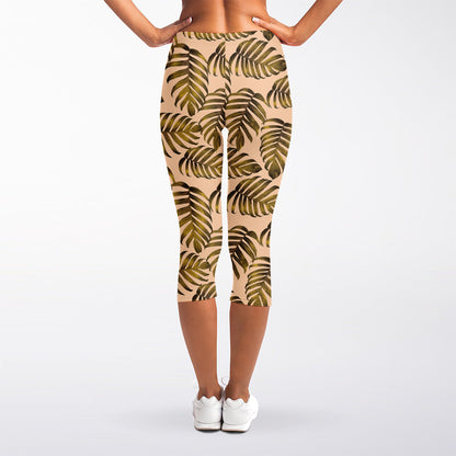 Yellow Monstera Leaves Pattern Print Women's Capri Leggings