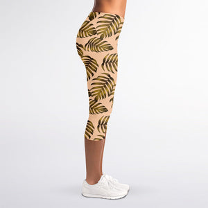 Yellow Monstera Leaves Pattern Print Women's Capri Leggings