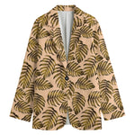 Yellow Monstera Leaves Pattern Print Women's Cotton Blazer