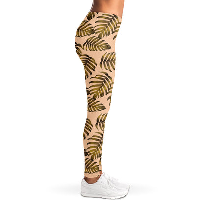 Yellow Monstera Leaves Pattern Print Women's Leggings