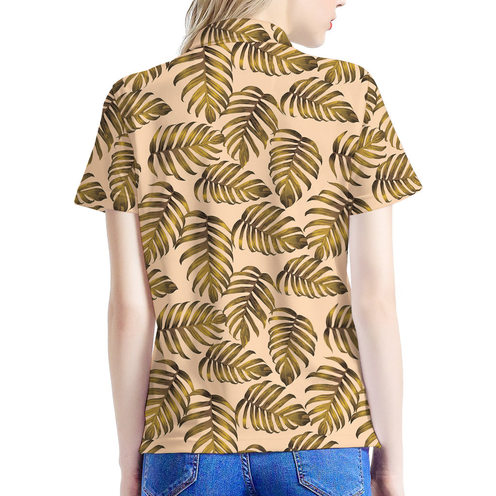 Yellow Monstera Leaves Pattern Print Women's Polo Shirt