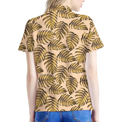 Yellow Monstera Leaves Pattern Print Women's Polo Shirt