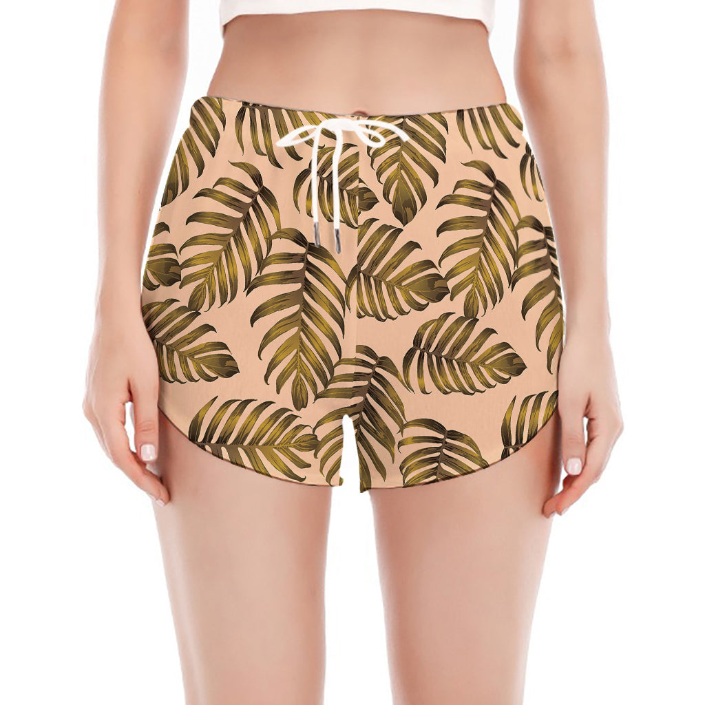 Yellow Monstera Leaves Pattern Print Women's Split Running Shorts