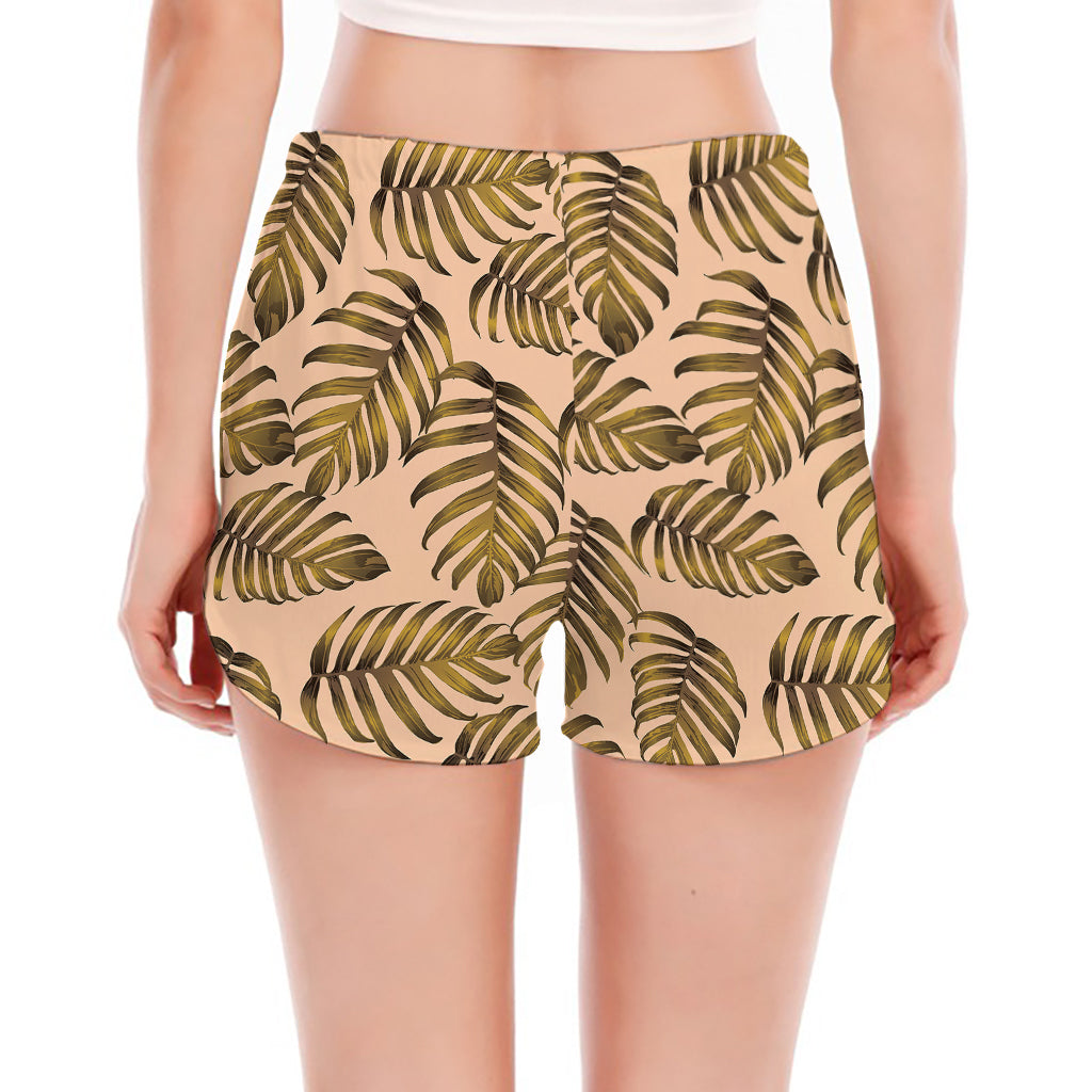 Yellow Monstera Leaves Pattern Print Women's Split Running Shorts