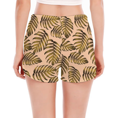 Yellow Monstera Leaves Pattern Print Women's Split Running Shorts