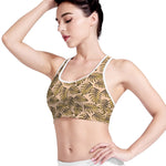 Yellow Monstera Leaves Pattern Print Women's Sports Bra