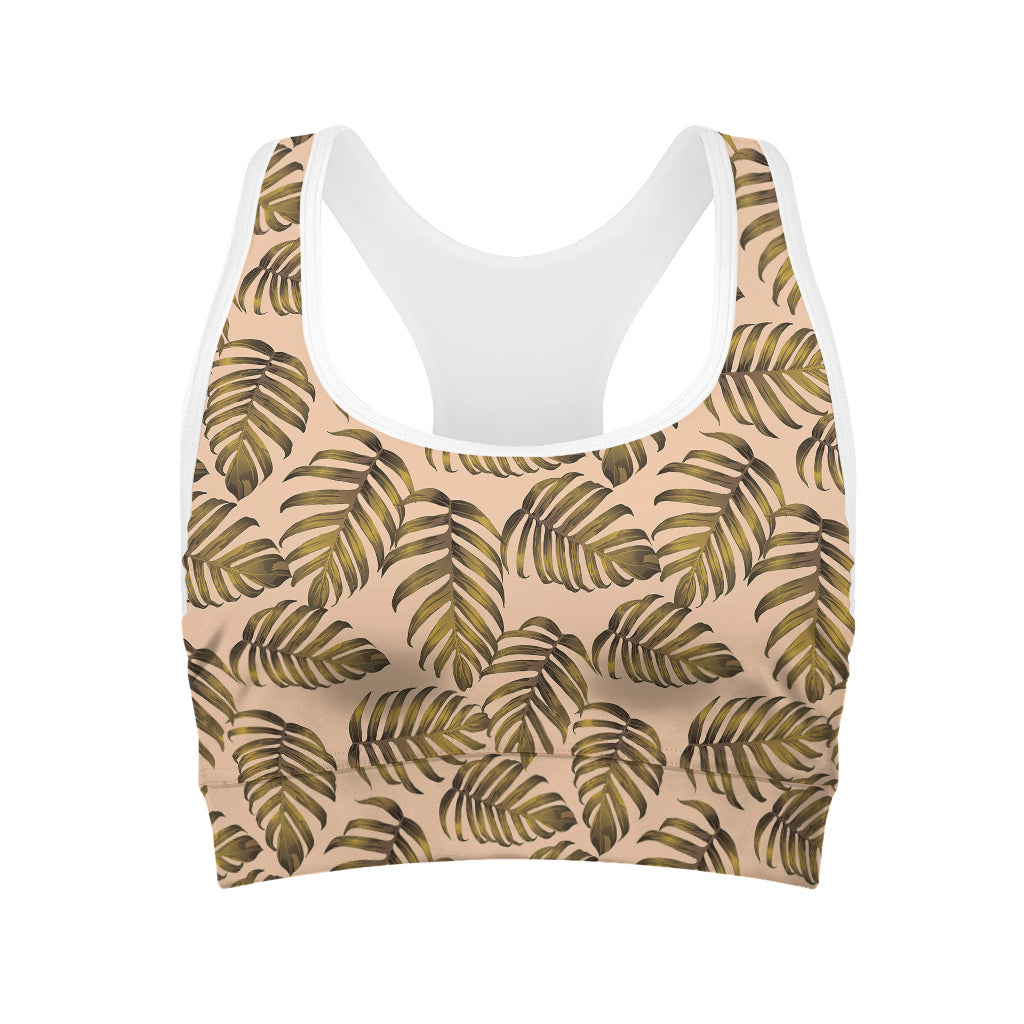 Yellow Monstera Leaves Pattern Print Women's Sports Bra