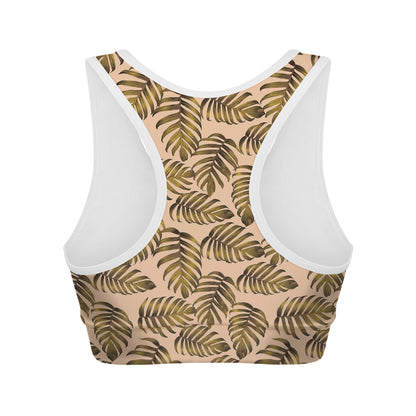 Yellow Monstera Leaves Pattern Print Women's Sports Bra