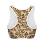 Yellow Monstera Leaves Pattern Print Women's Sports Bra