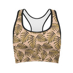 Yellow Monstera Leaves Pattern Print Women's Sports Bra